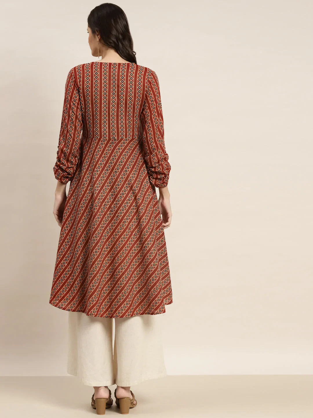 Jompers Women's Printed Anarkali Kurta - Brown