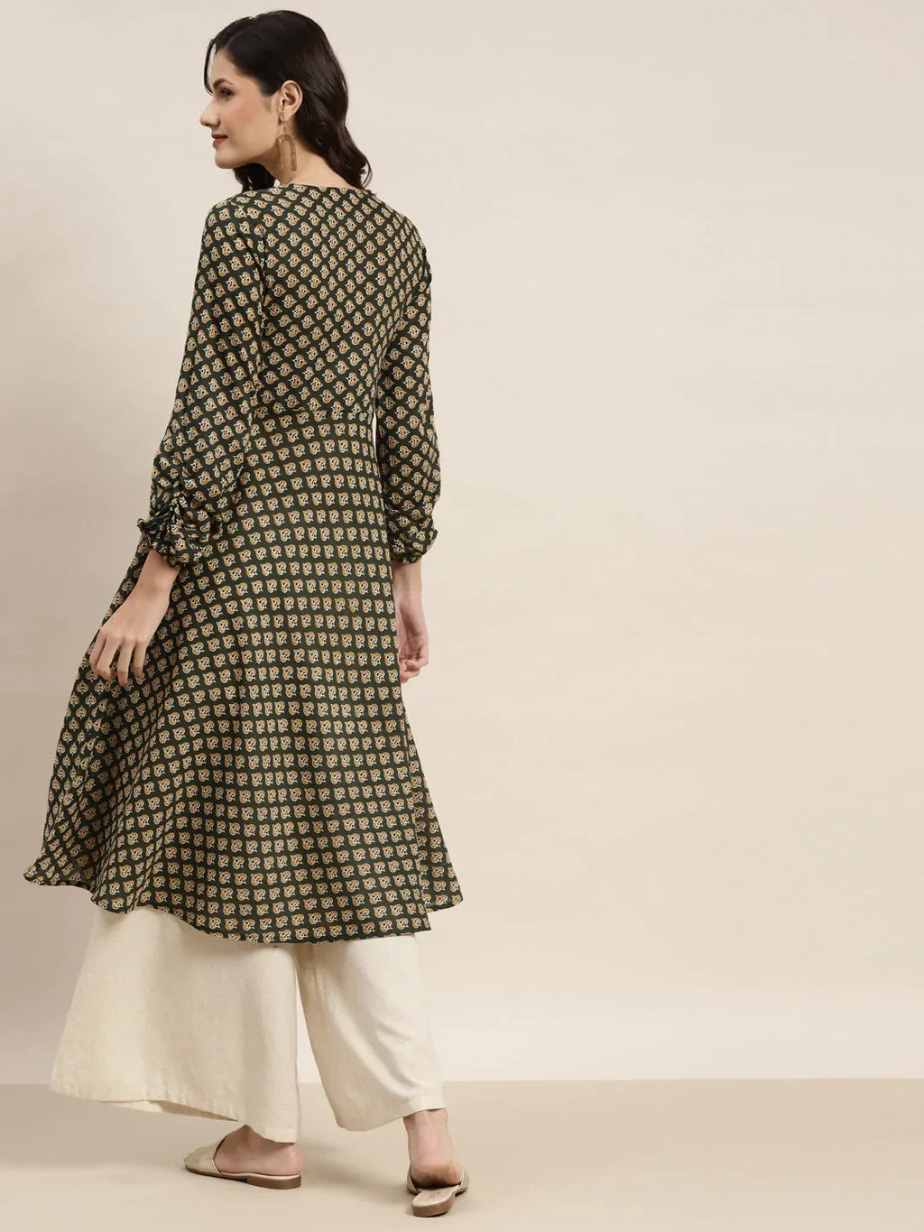 Jompers Women's Printed Anarkali Kurta - Green