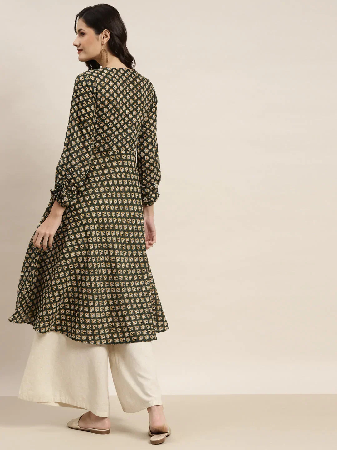 Jompers Women's Printed Anarkali Kurta - Green