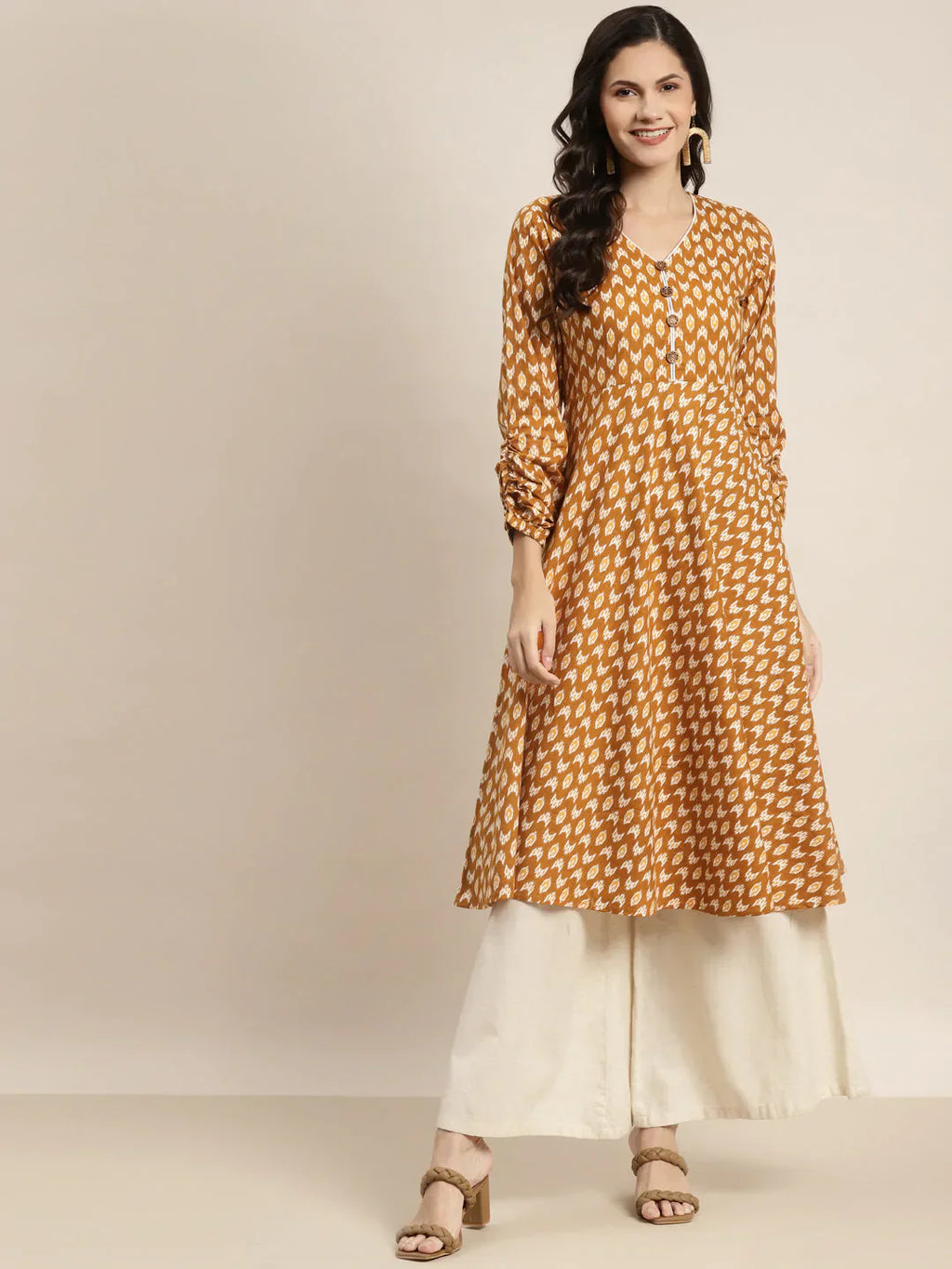 Jompers Women's Printed Anarkali Kurta - Yellow