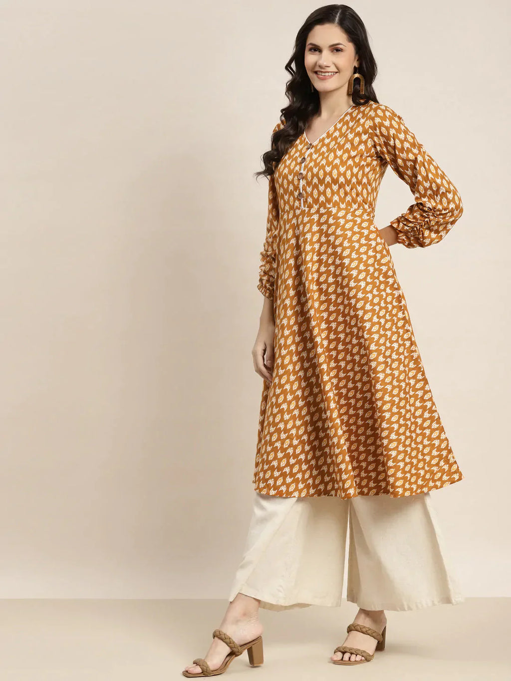 Jompers Women's Printed Anarkali Kurta - Yellow