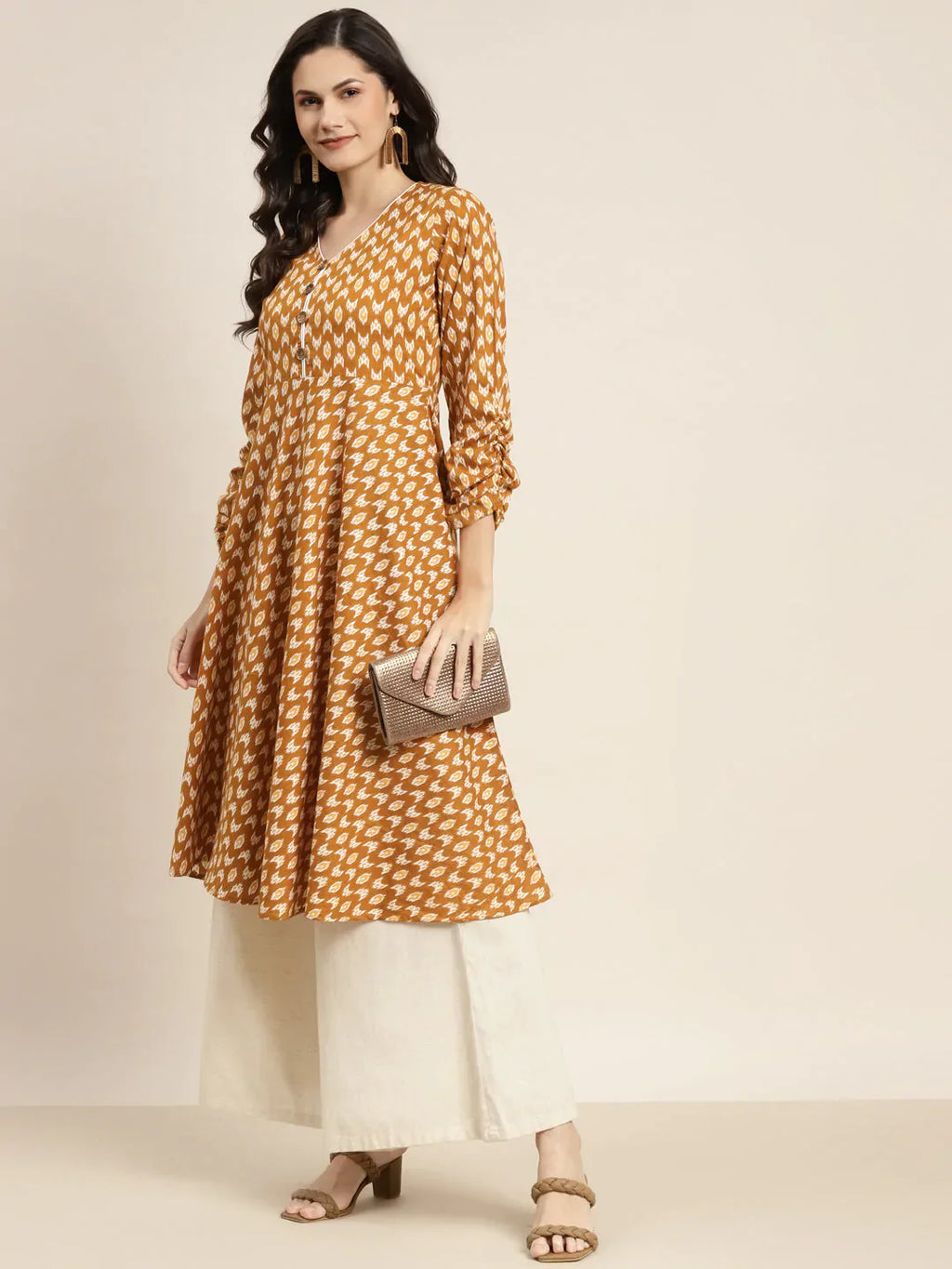 Jompers Women's Printed Anarkali Kurta - Yellow