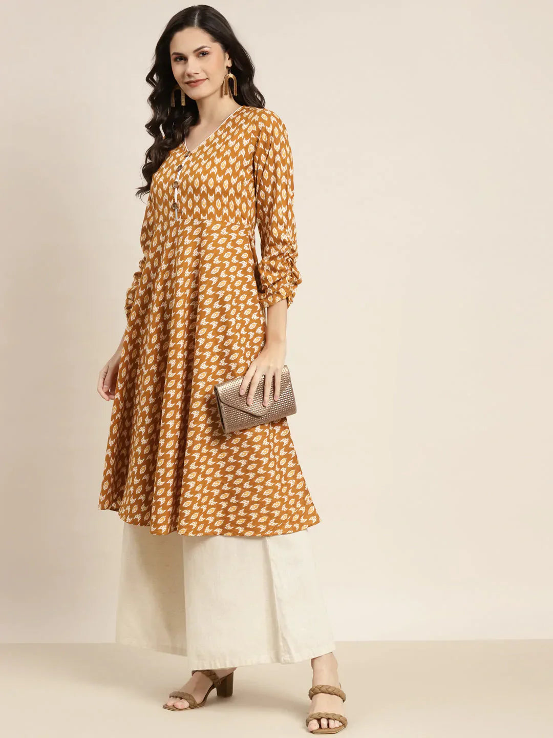 Jompers Women's Printed Anarkali Kurta - Yellow