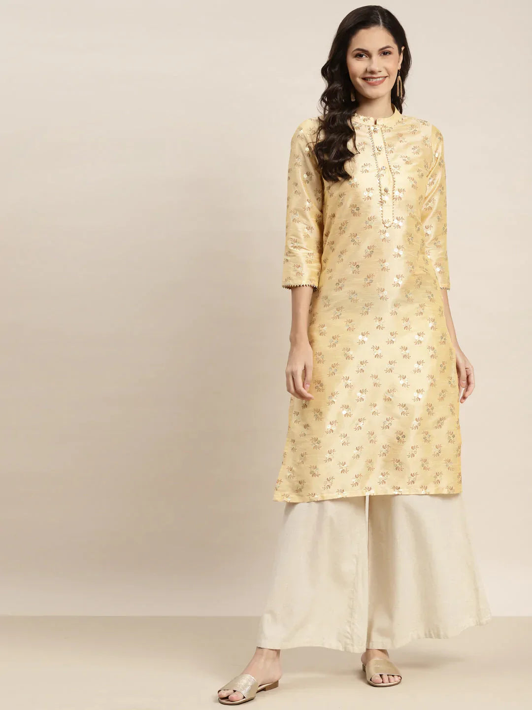 Jompers Women's Printed Gotta Patti Kurta - Cream