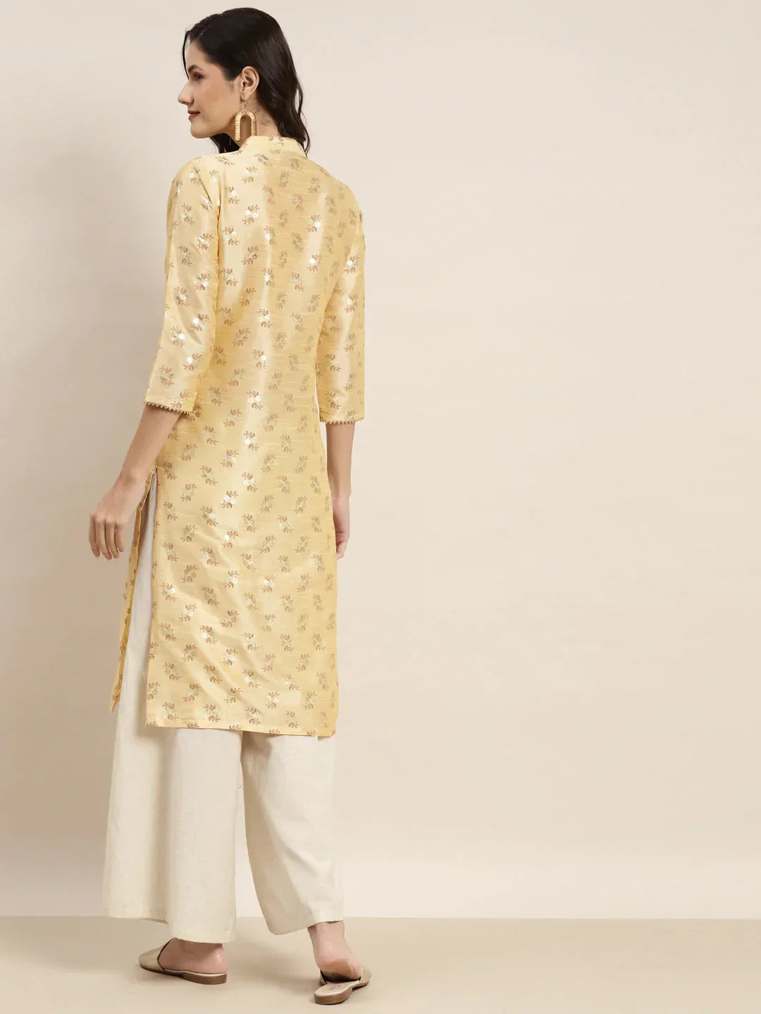 Jompers Women's Printed Gotta Patti Kurta - Cream