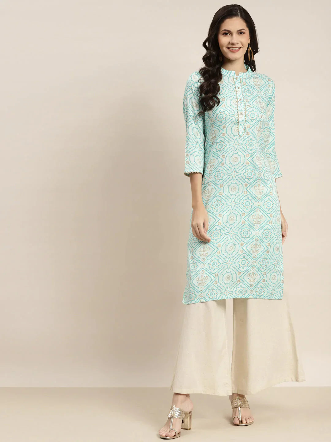 Jompers Women's Printed Gotta Patti Kurta - Gren