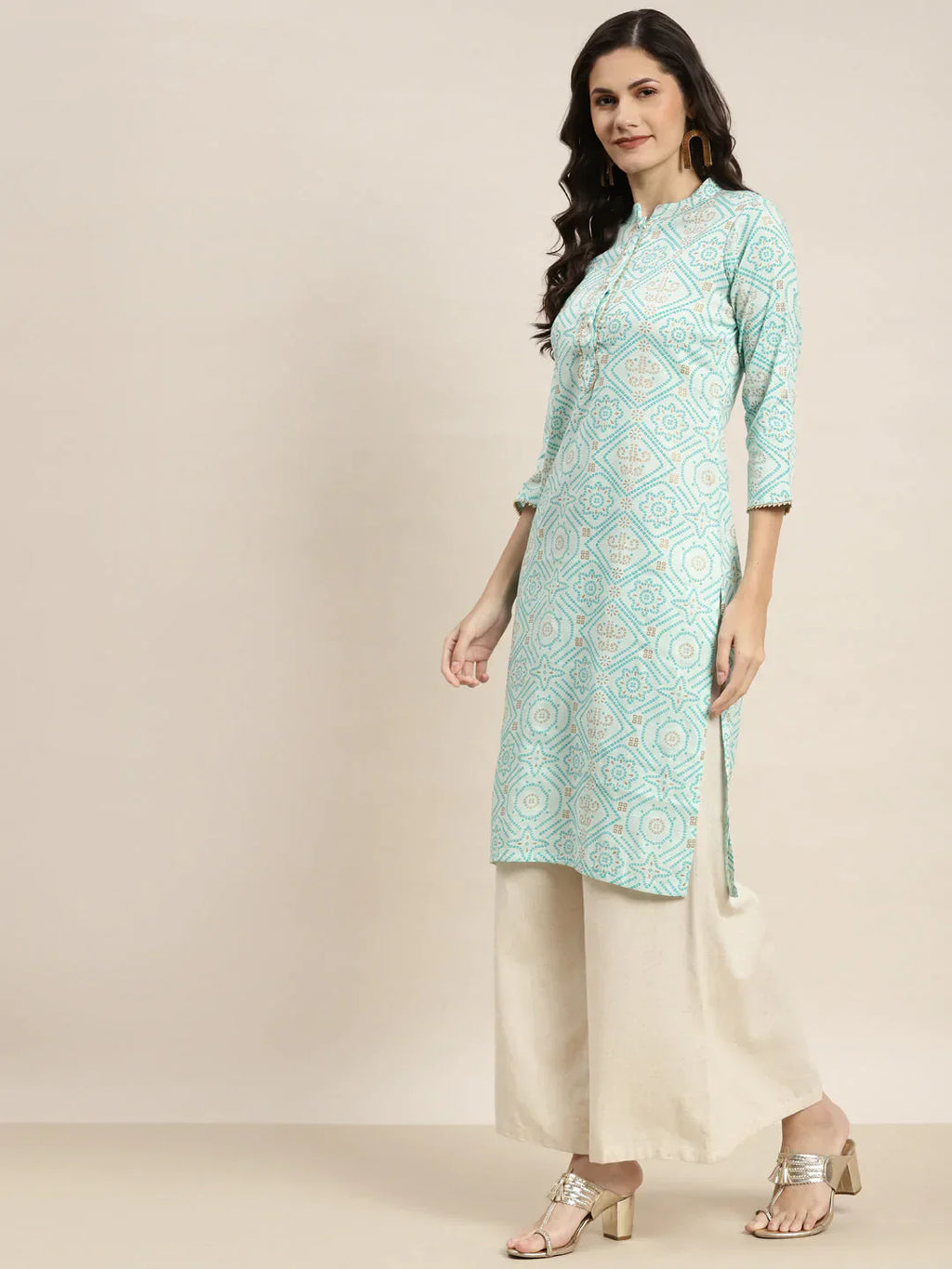 Jompers Women's Printed Gotta Patti Kurta - Gren