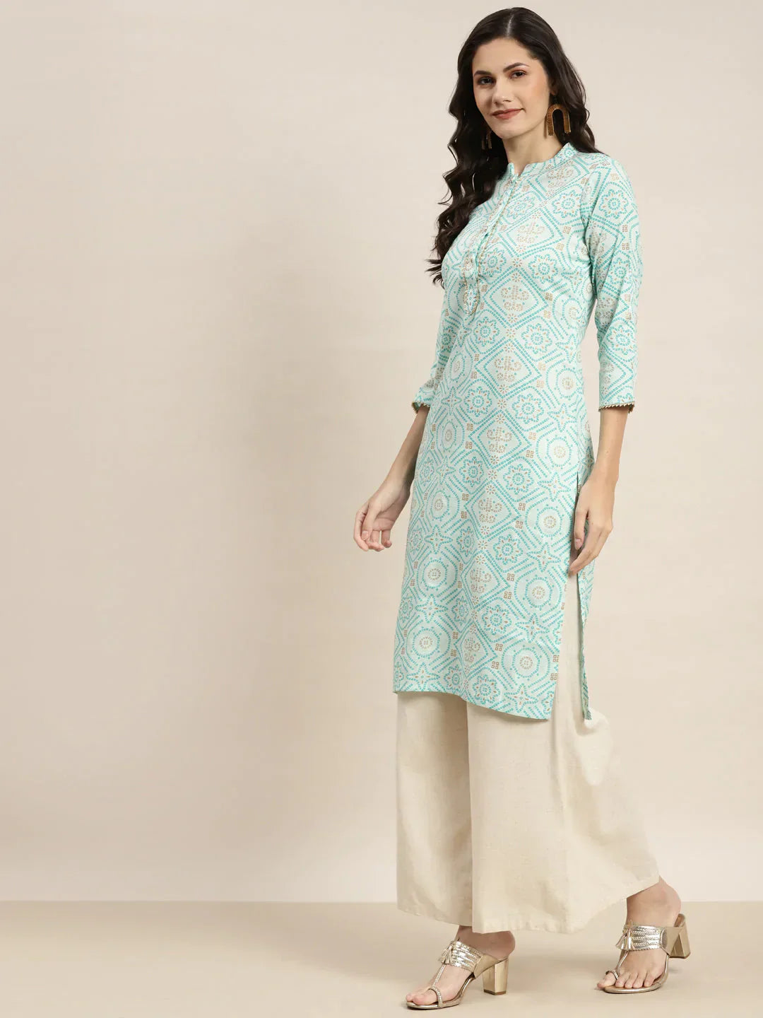 Jompers Women's Printed Gotta Patti Kurta - Gren