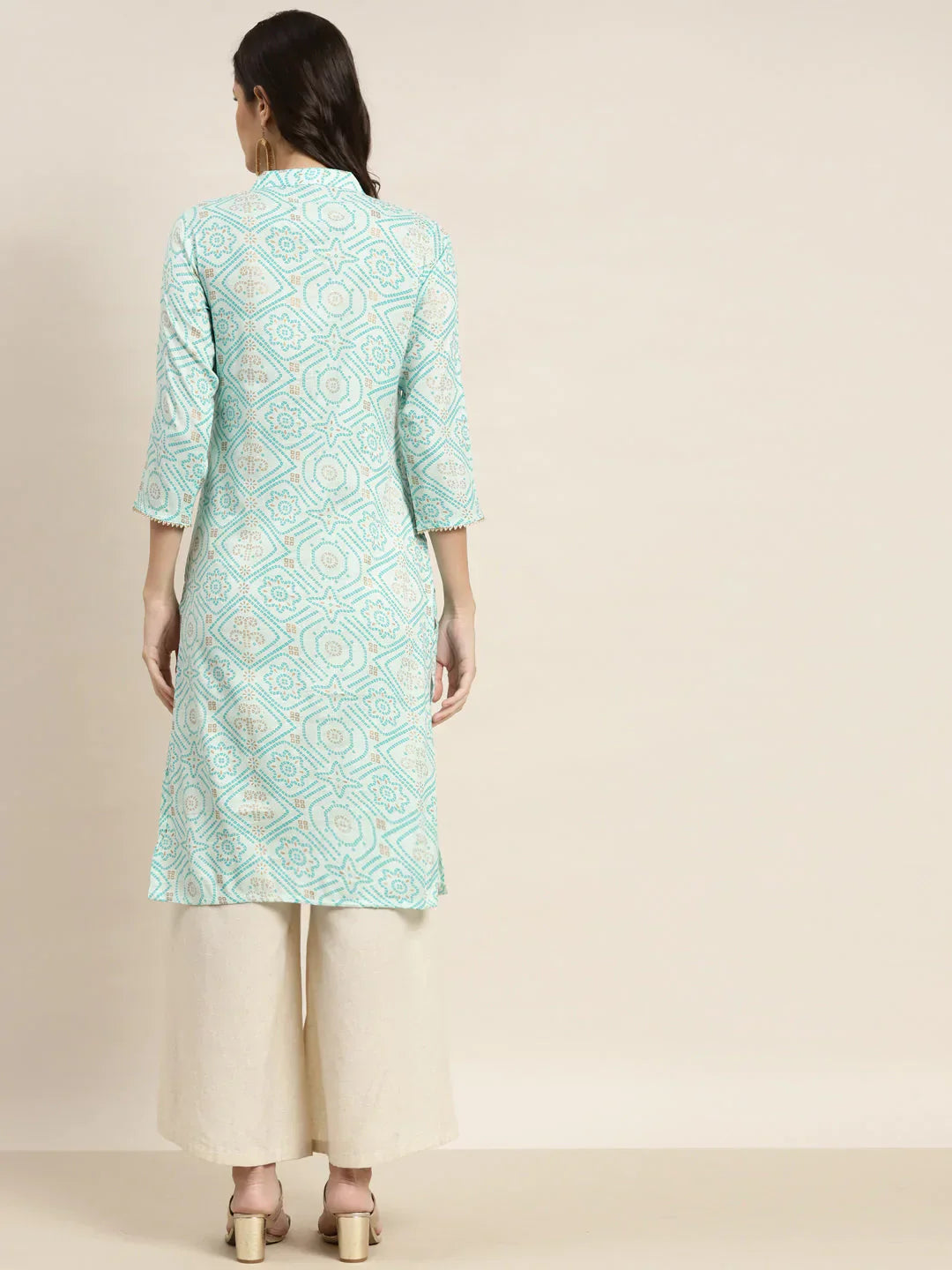 Jompers Women's Printed Gotta Patti Kurta - Gren