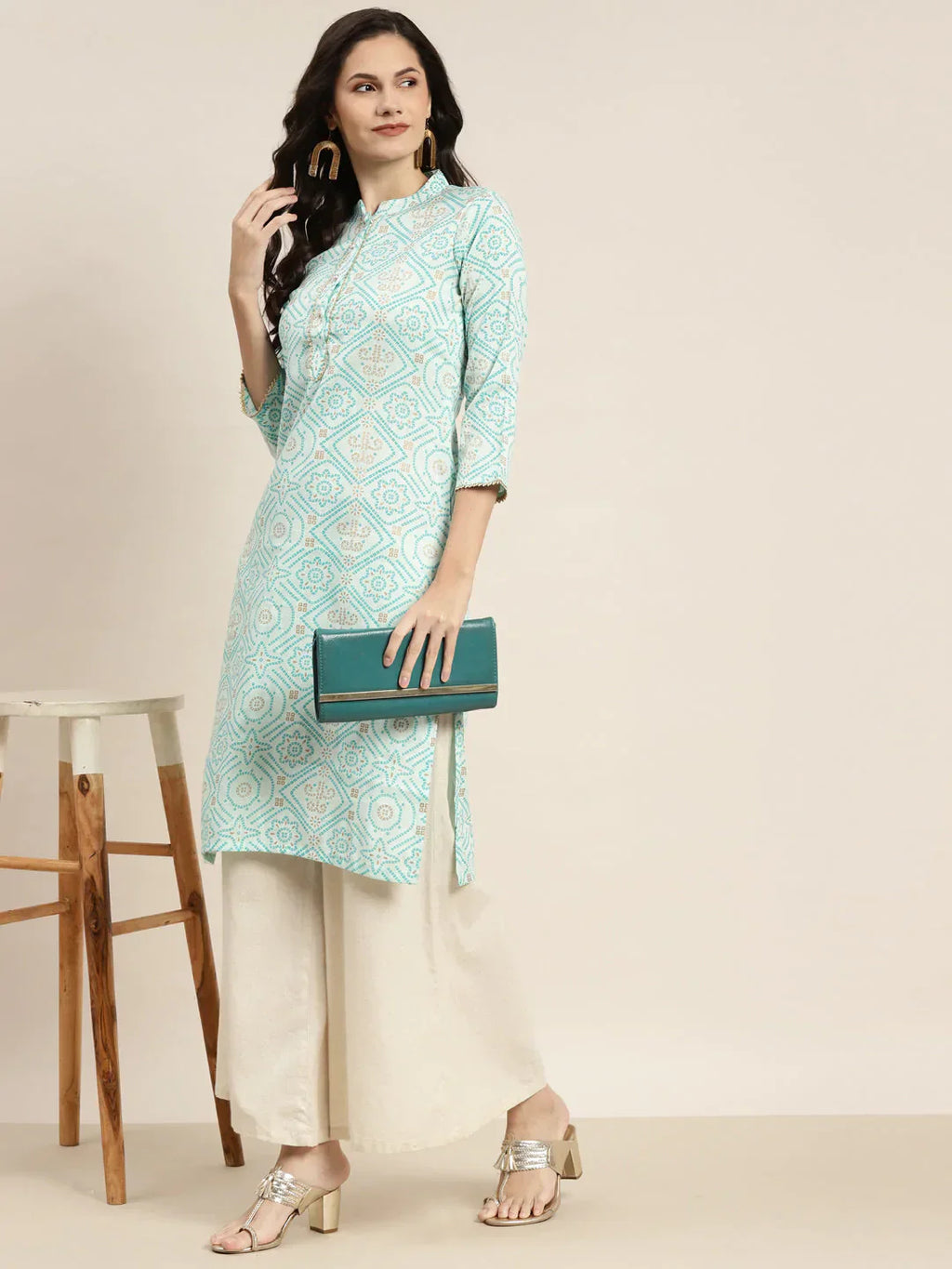 Jompers Women's Printed Gotta Patti Kurta - Gren
