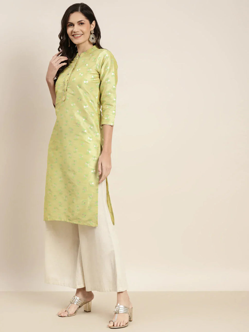 Jompers Women's Printed Gotta Patti Kurta - Lime