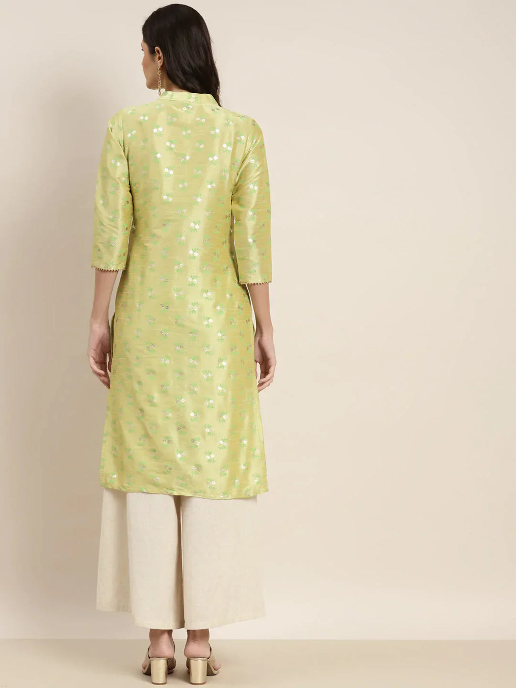 Jompers Women's Printed Gotta Patti Kurta - Lime