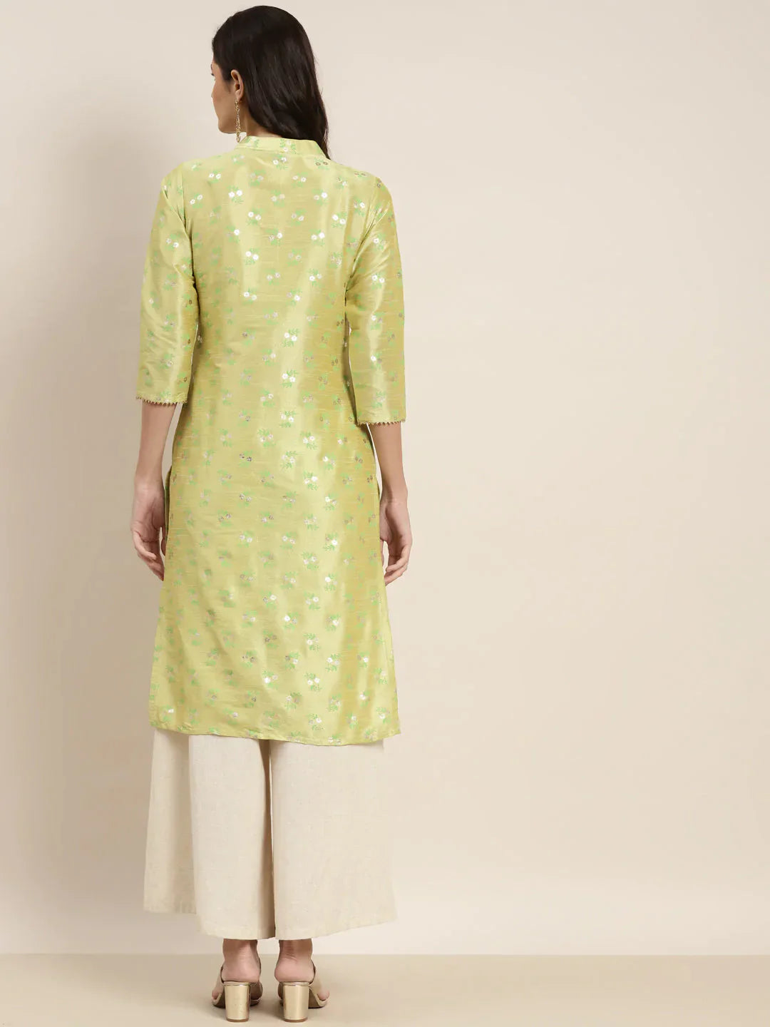 Jompers Women's Printed Gotta Patti Kurta - Lime