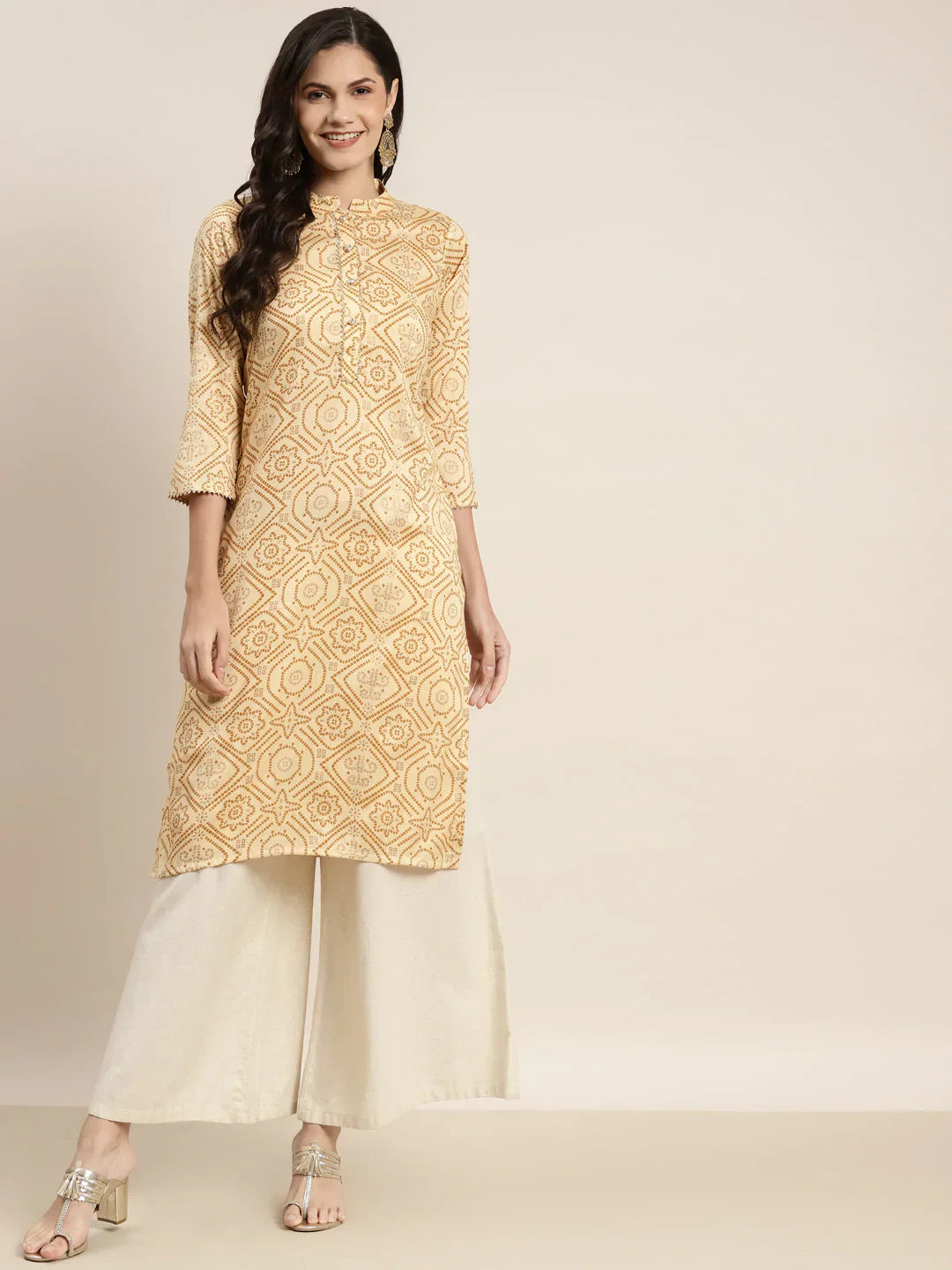 Jompers Women's Printed Gotta Patti Kurta - Mustard