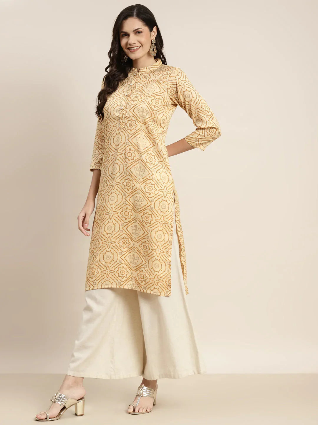 Jompers Women's Printed Gotta Patti Kurta - Mustard