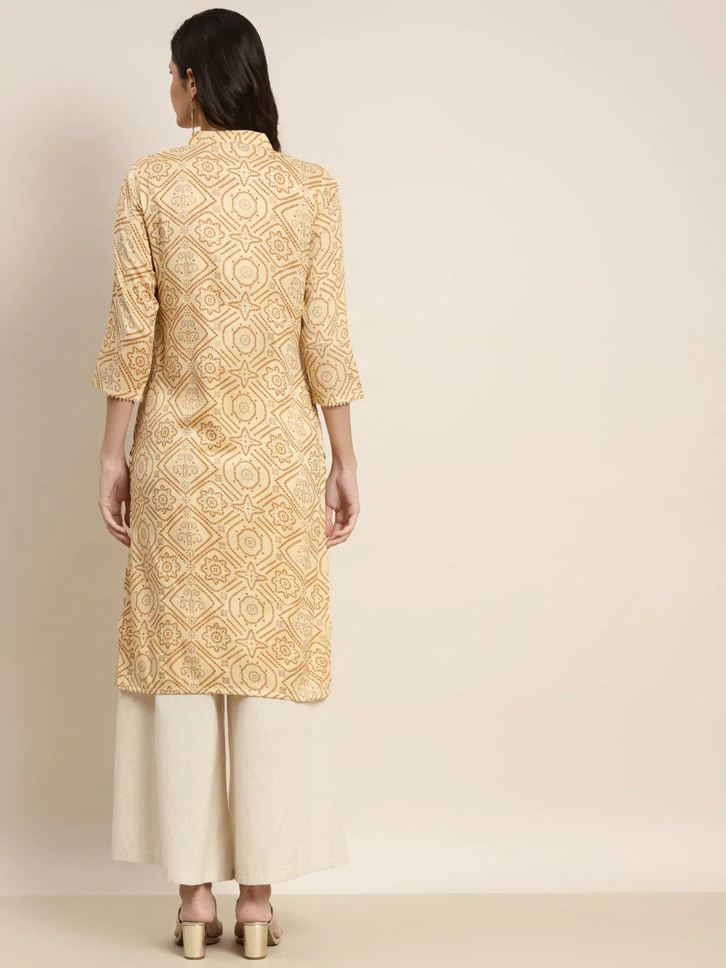 Jompers Women's Printed Gotta Patti Kurta - Mustard