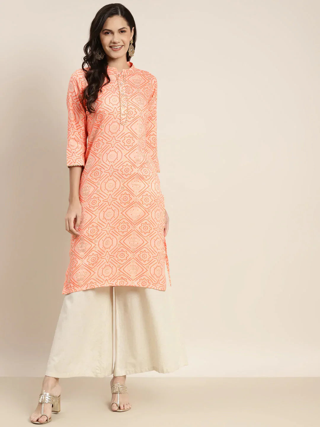 Jompers Women's Printed Gotta Patti Kurta - Orange