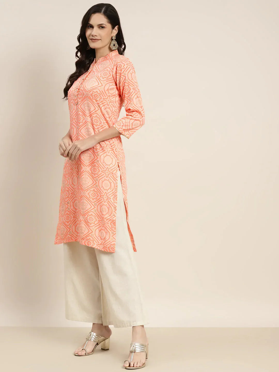 Jompers Women's Printed Gotta Patti Kurta - Orange