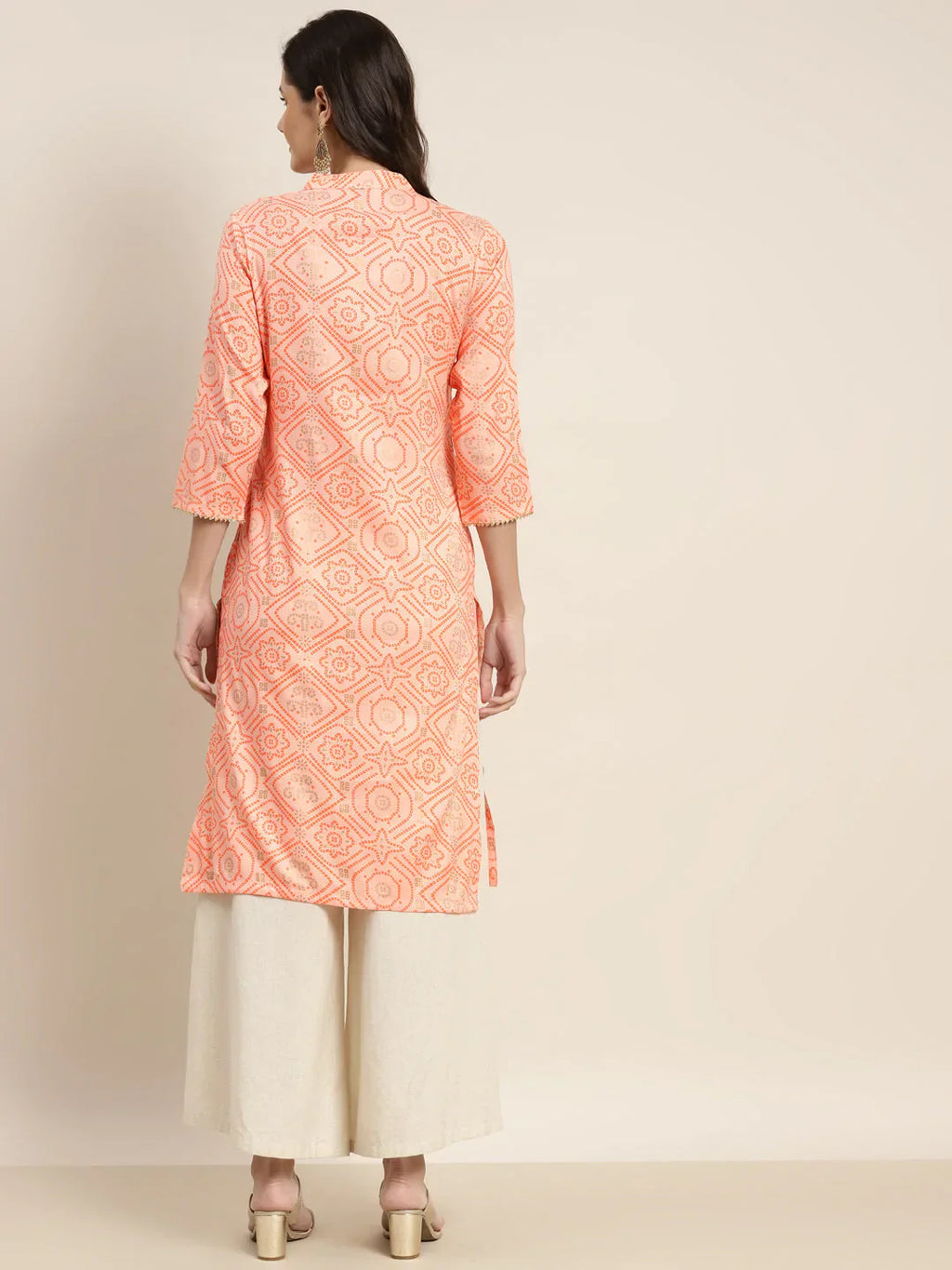 Jompers Women's Printed Gotta Patti Kurta - Orange