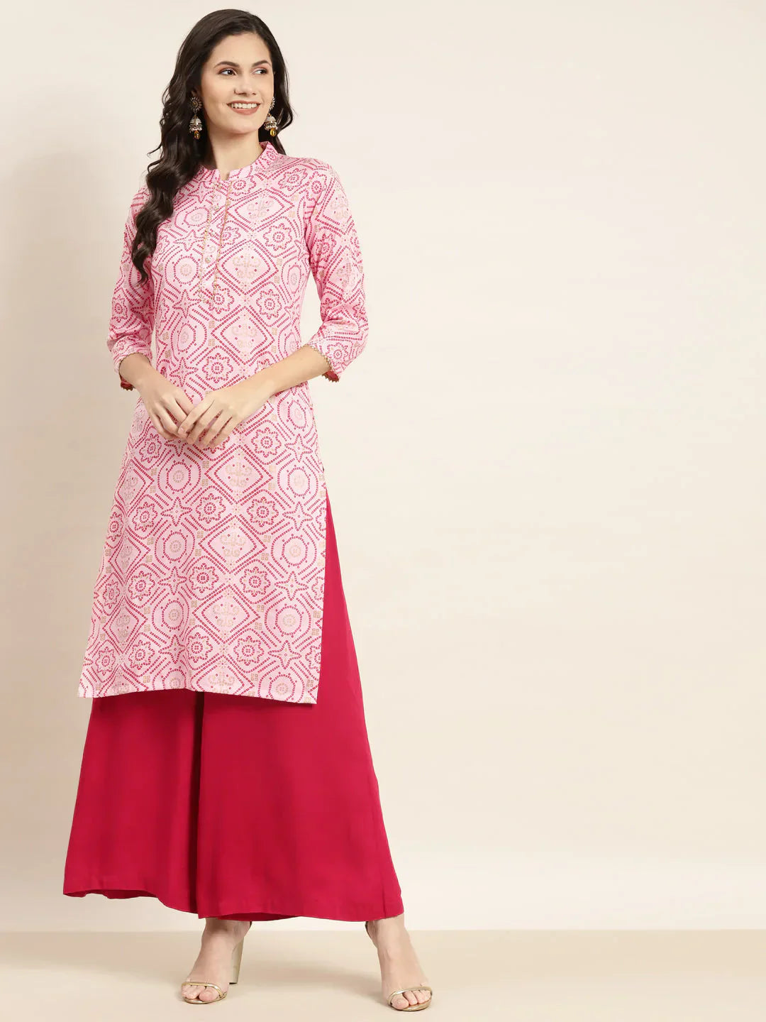 Jompers Women's Printed Gotta Patti Kurta - Pink
