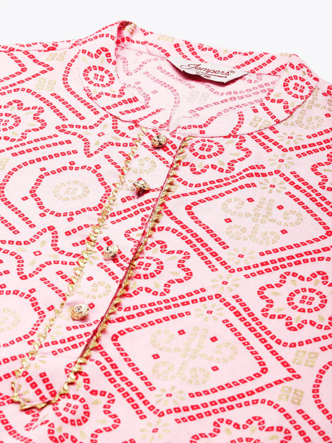 Jompers Women's Printed Gotta Patti Kurta - Pink