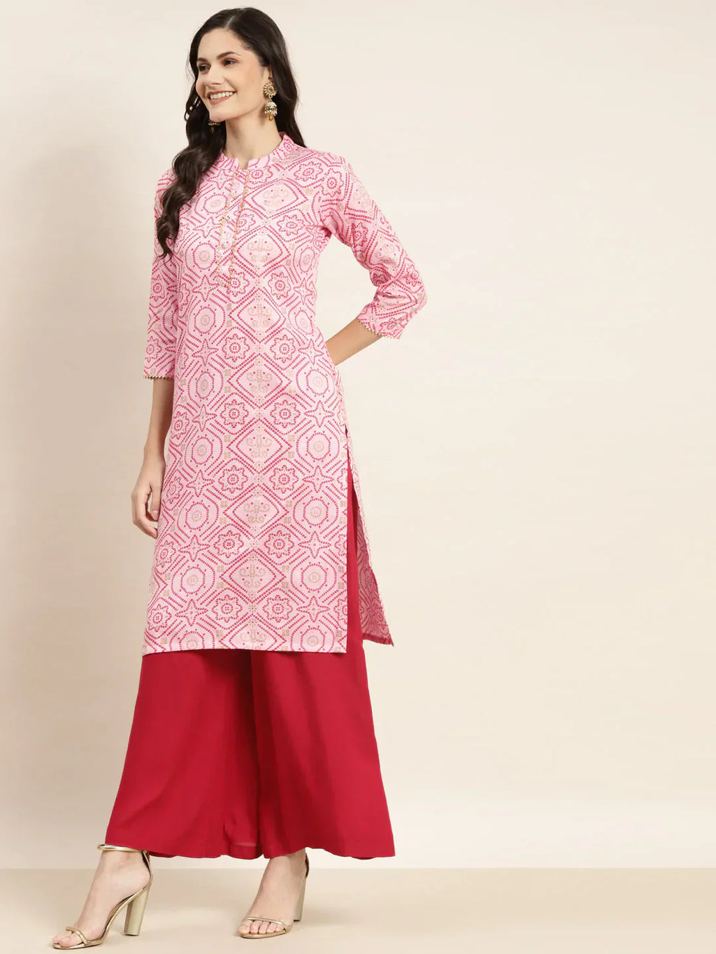 Jompers Women's Printed Gotta Patti Kurta - Pink