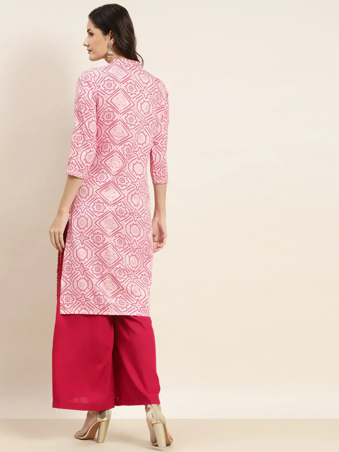 Jompers Women's Printed Gotta Patti Kurta - Pink