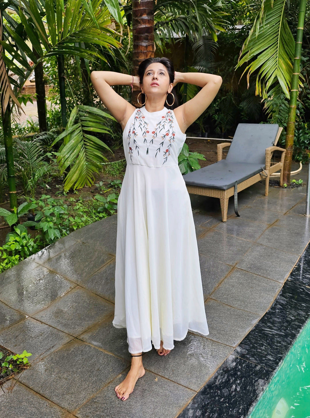 Jompers Women's Embroidered A-Line Midi Dress - Ivory