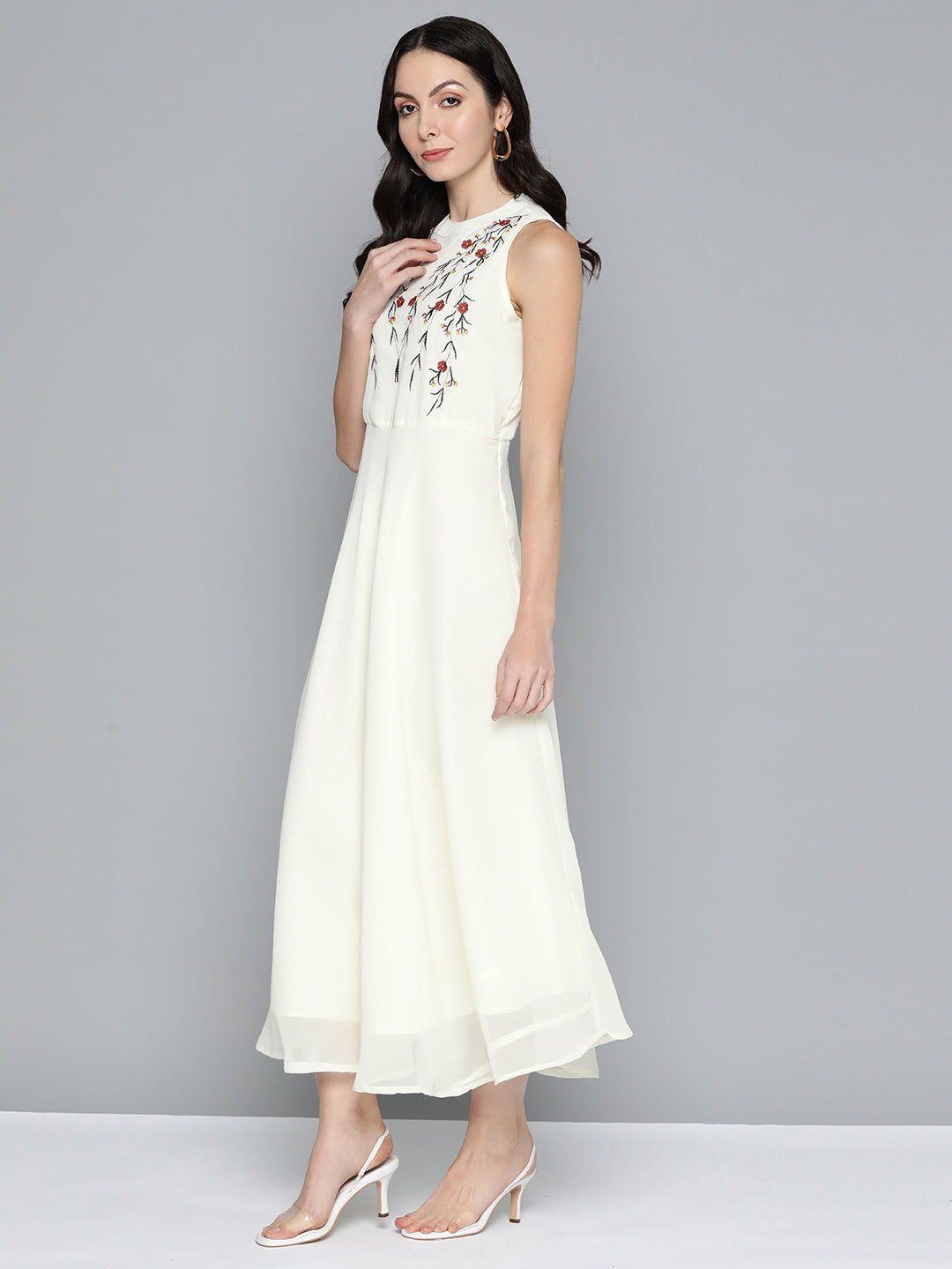 Jompers Women's Embroidered A-Line Midi Dress - Ivory
