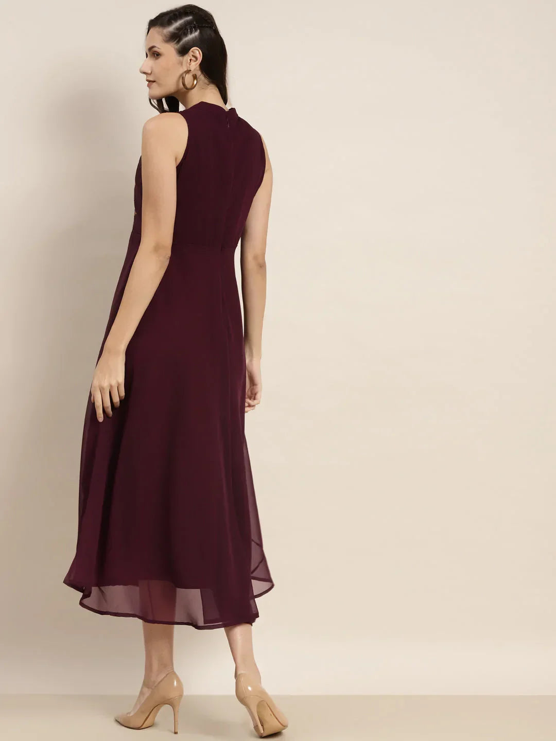 Jompers Women's Embroidered A-Line Midi Dress - Purple