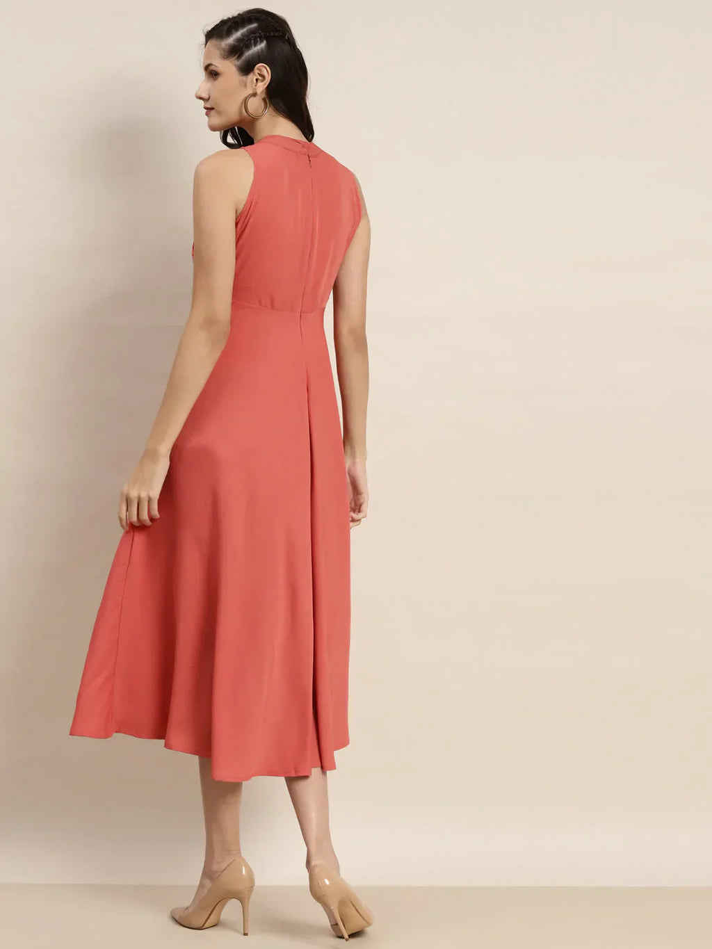 Jompers Women's Embroidered A-Line Midi Dress - Pink