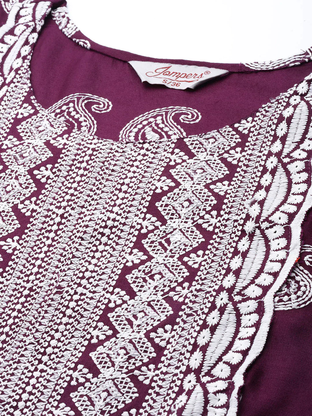 Jompers Women's Paisley Embroidered Sequinned Chikankari Kurta - Purple