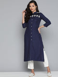 Jompers Women's Paisley Embroidered Chikankari Navy Kurta