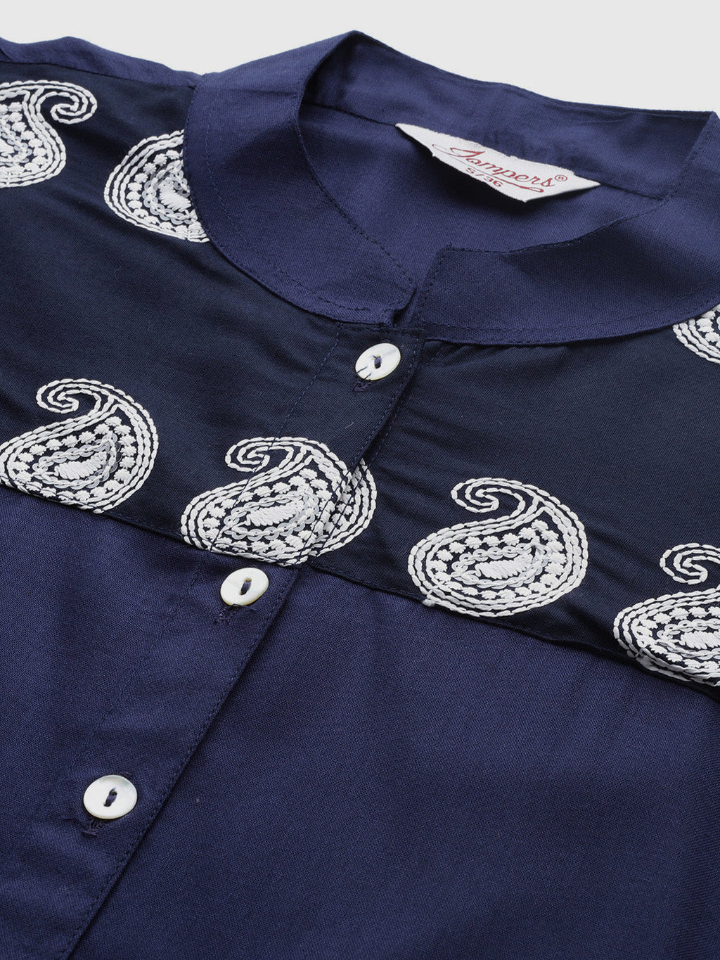 Jompers Women's Paisley Embroidered Chikankari Navy Kurta