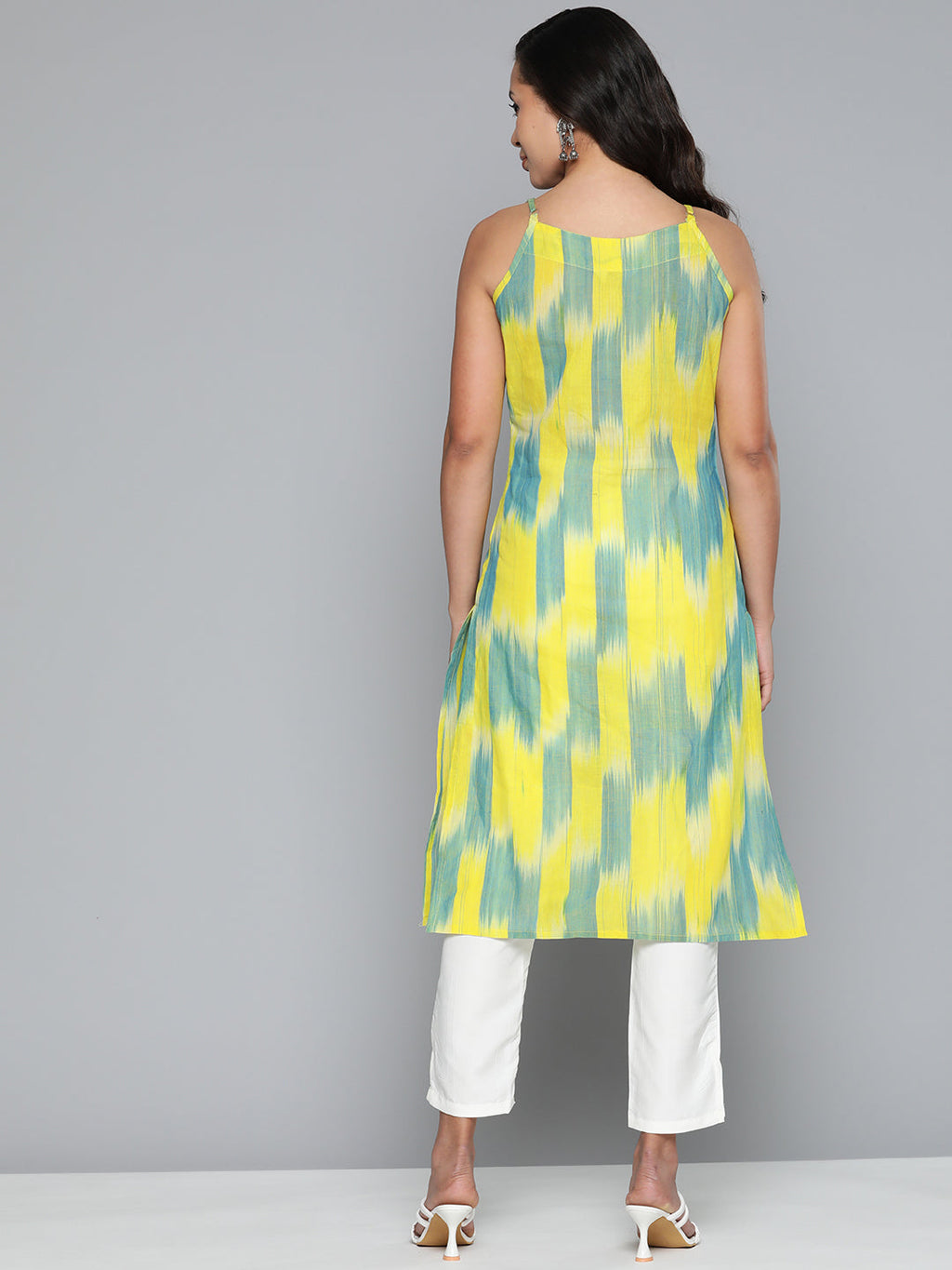 Jompers Women's Pure Cotton Yellow Ikkat Kurta