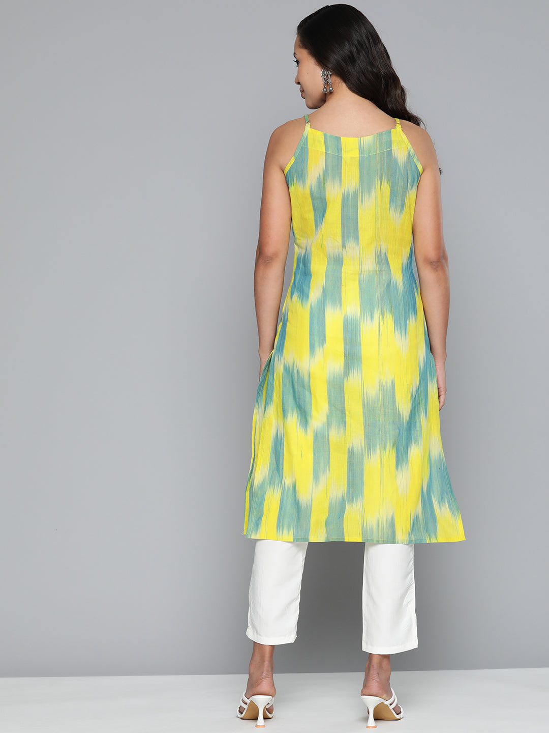 Jompers Women's Pure Cotton Yellow Ikkat Kurta