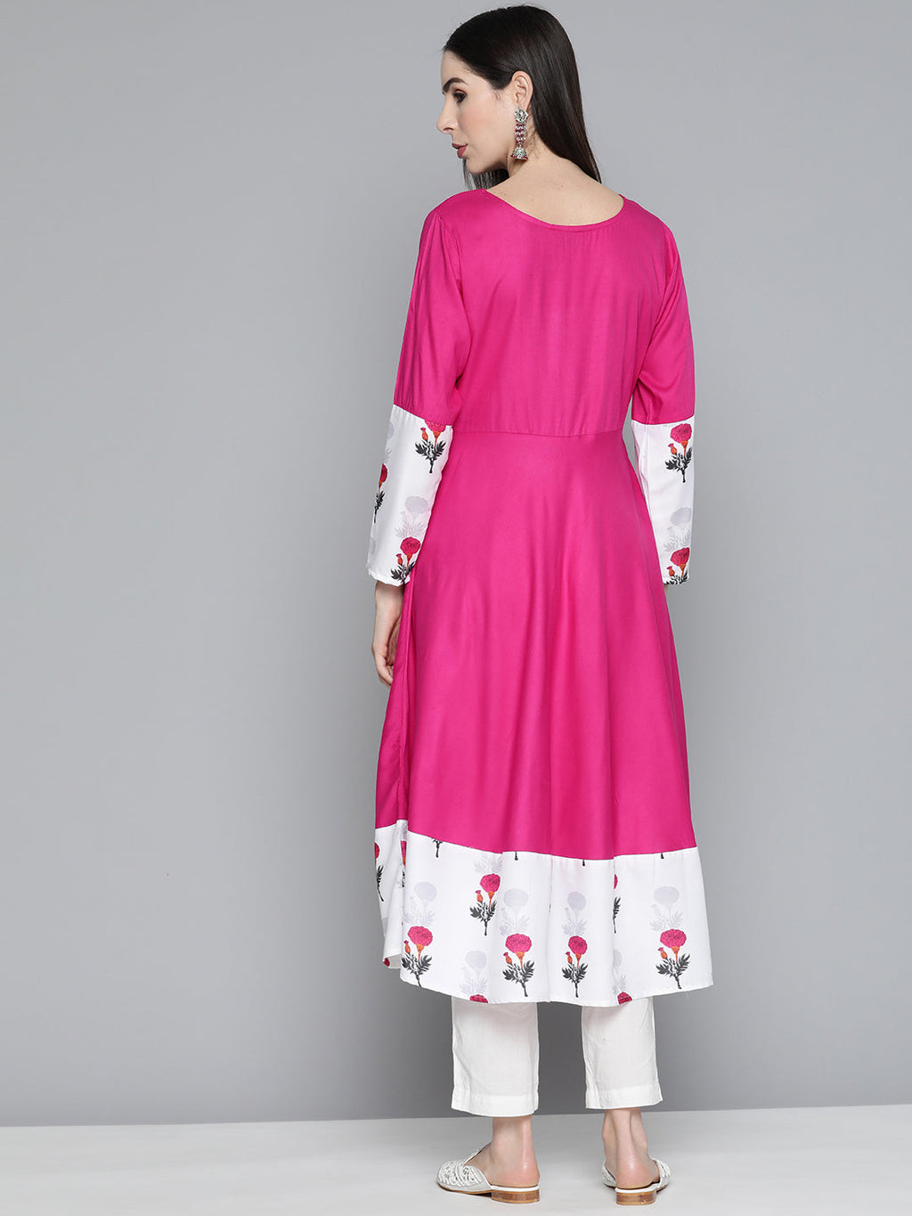 Jompers Women's Floral Printed Pink Floral Kurta