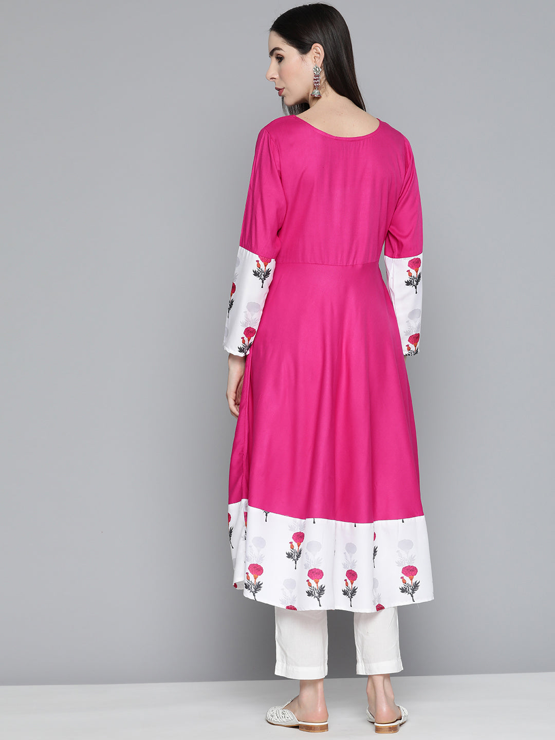 Jompers Women's Floral Printed Pink Floral Kurta