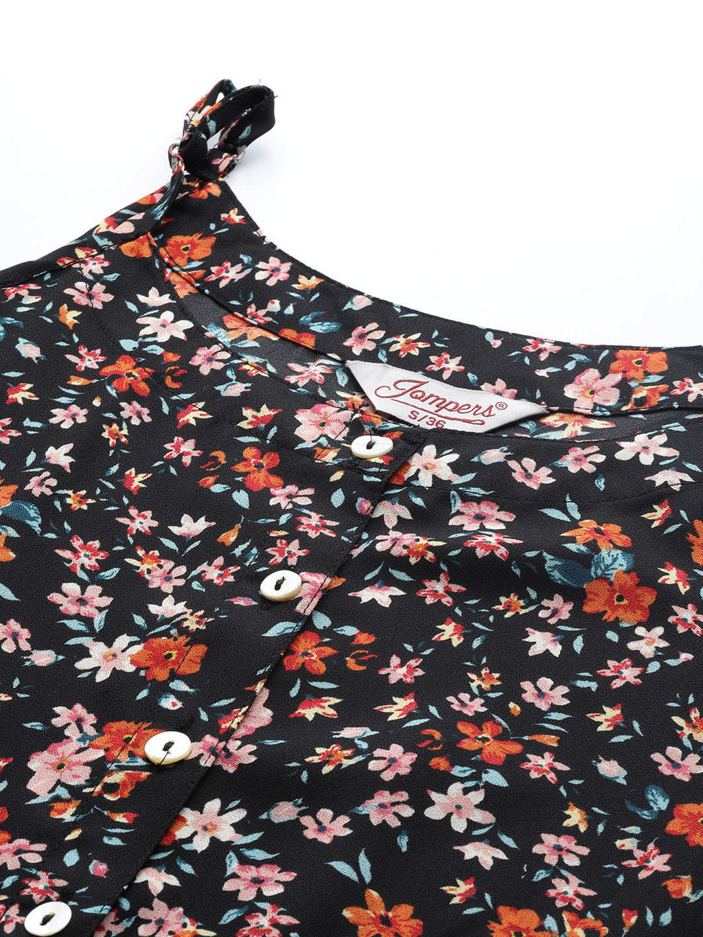 Jompers Women's Floral Printed Floral Georgette Kurta - Black