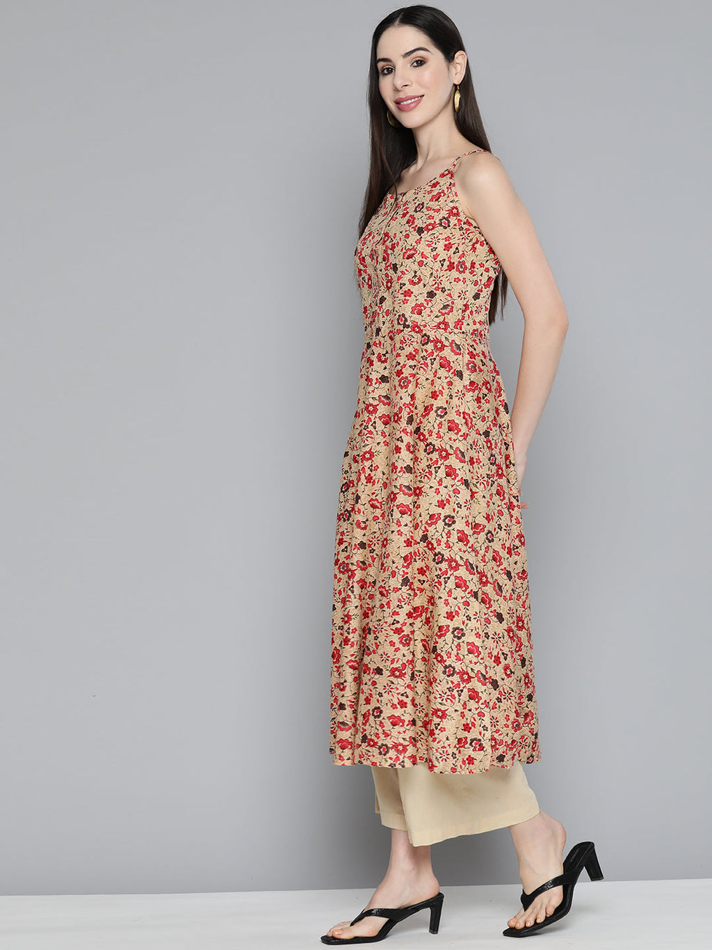 Jompers Women's Floral Printed Floral Cotton Kurta - Red
