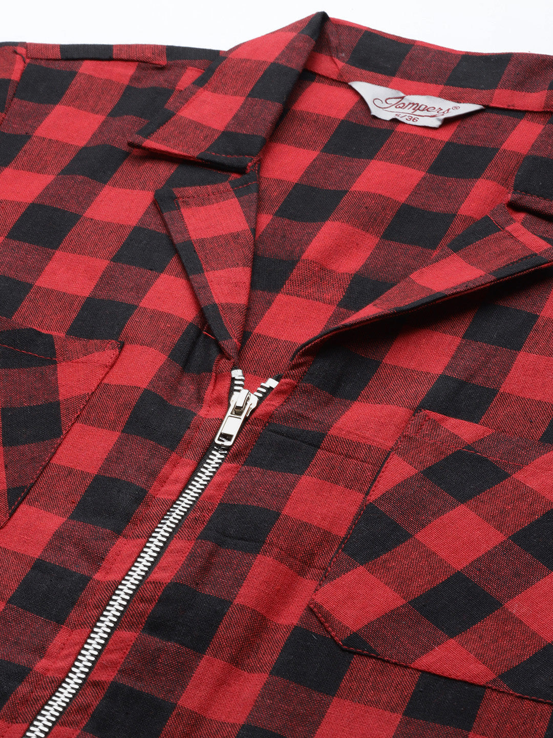 Jompers Women's Red-Black Checks Kurta