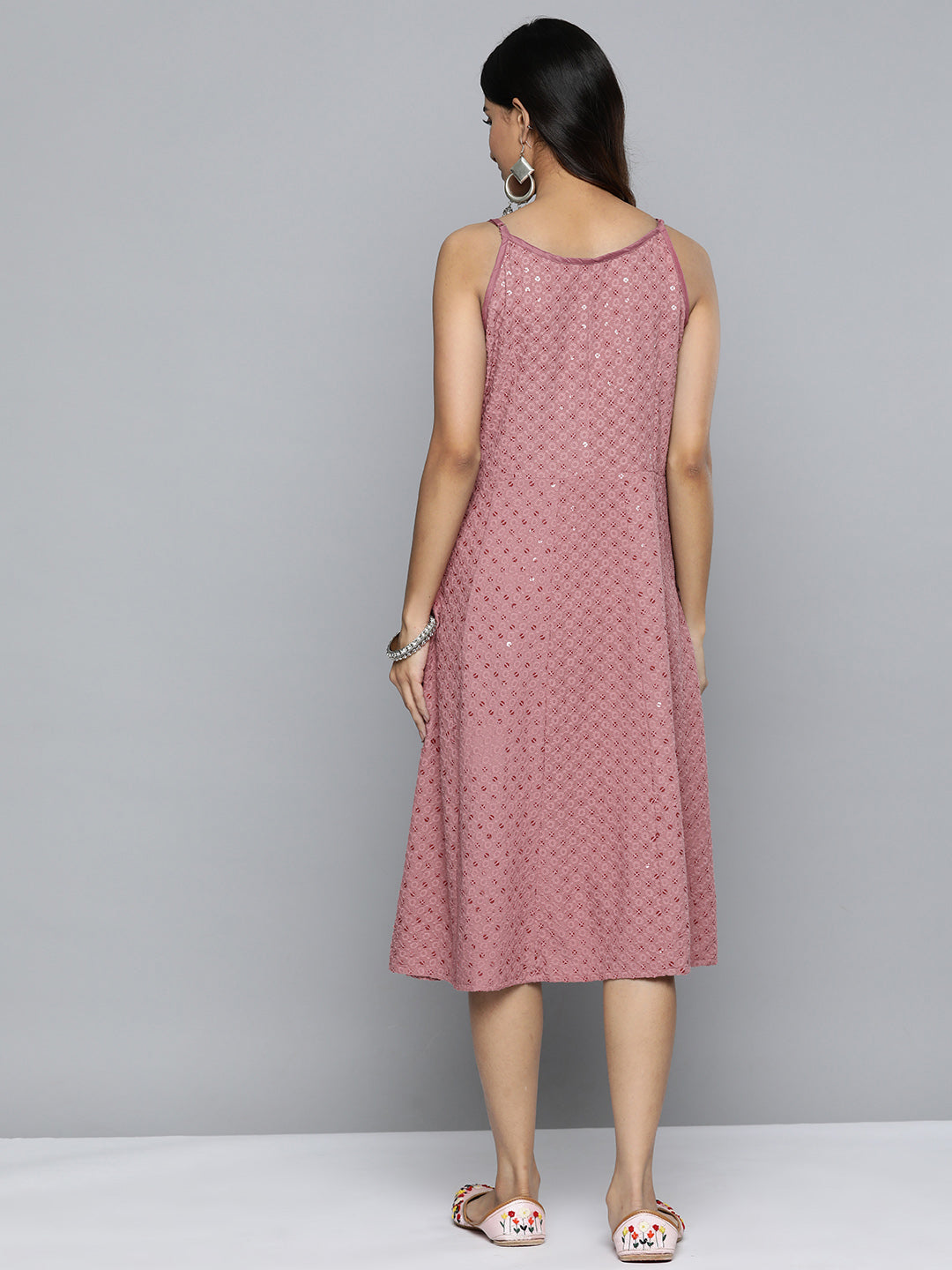 Jompers Women's Coral Floral Sequin Embroidered A-Line Midi Dress
