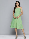 Jompers Women's Green Floral Sequin Embroidered A-Line Midi Dress
