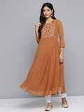 Jompers Women's Floral Embroidered Thread Work Floral Georgette Anarkali Kurta - Orange
