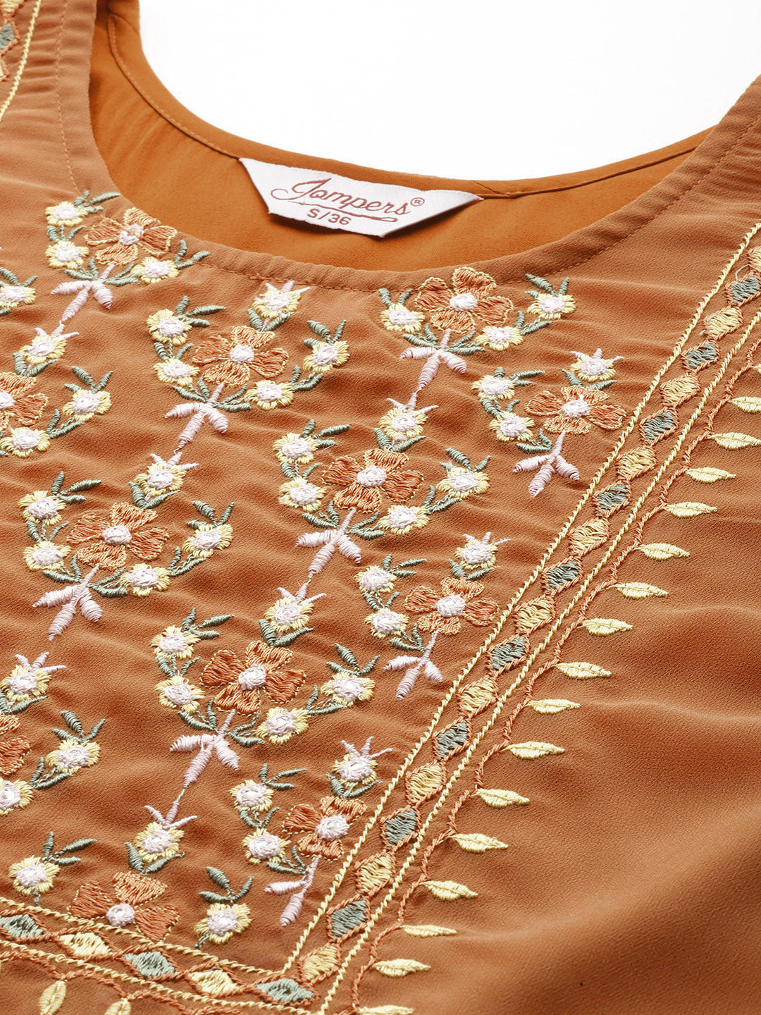 Jompers Women's Floral Embroidered Thread Work Floral Georgette Anarkali Kurta - Orange