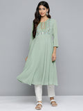 Jompers Women's Geometric Embroidered Mirror Work Georgette Anarkali Kurta - Green