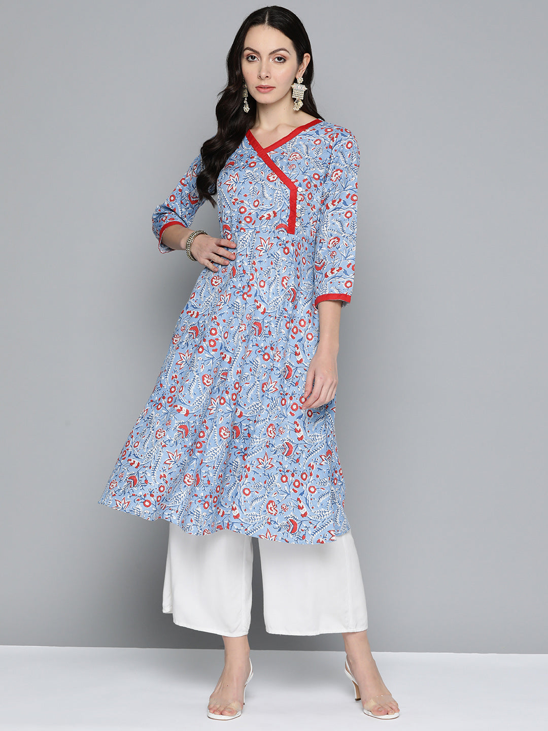Jompers Women's Blue Floral Printed Anarkali Kurta