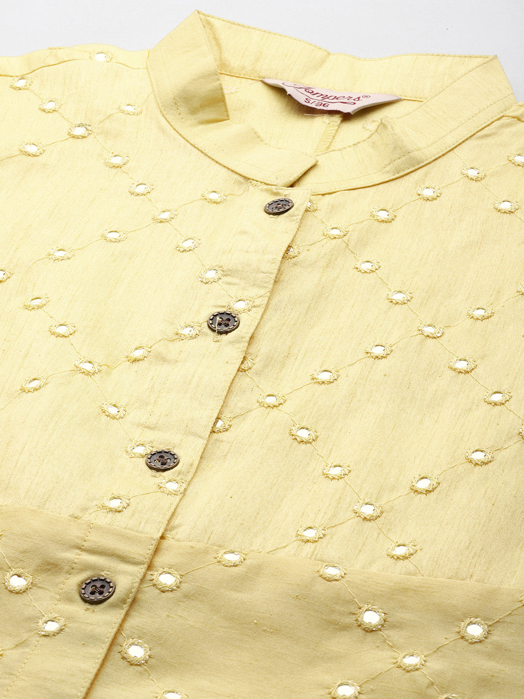 Jompers Women's Geometric Embroidered Mirror Work Kurta - Lemon