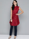 Jompers Women's Geometric Embroidered Mirror Work Kurta - Maroon