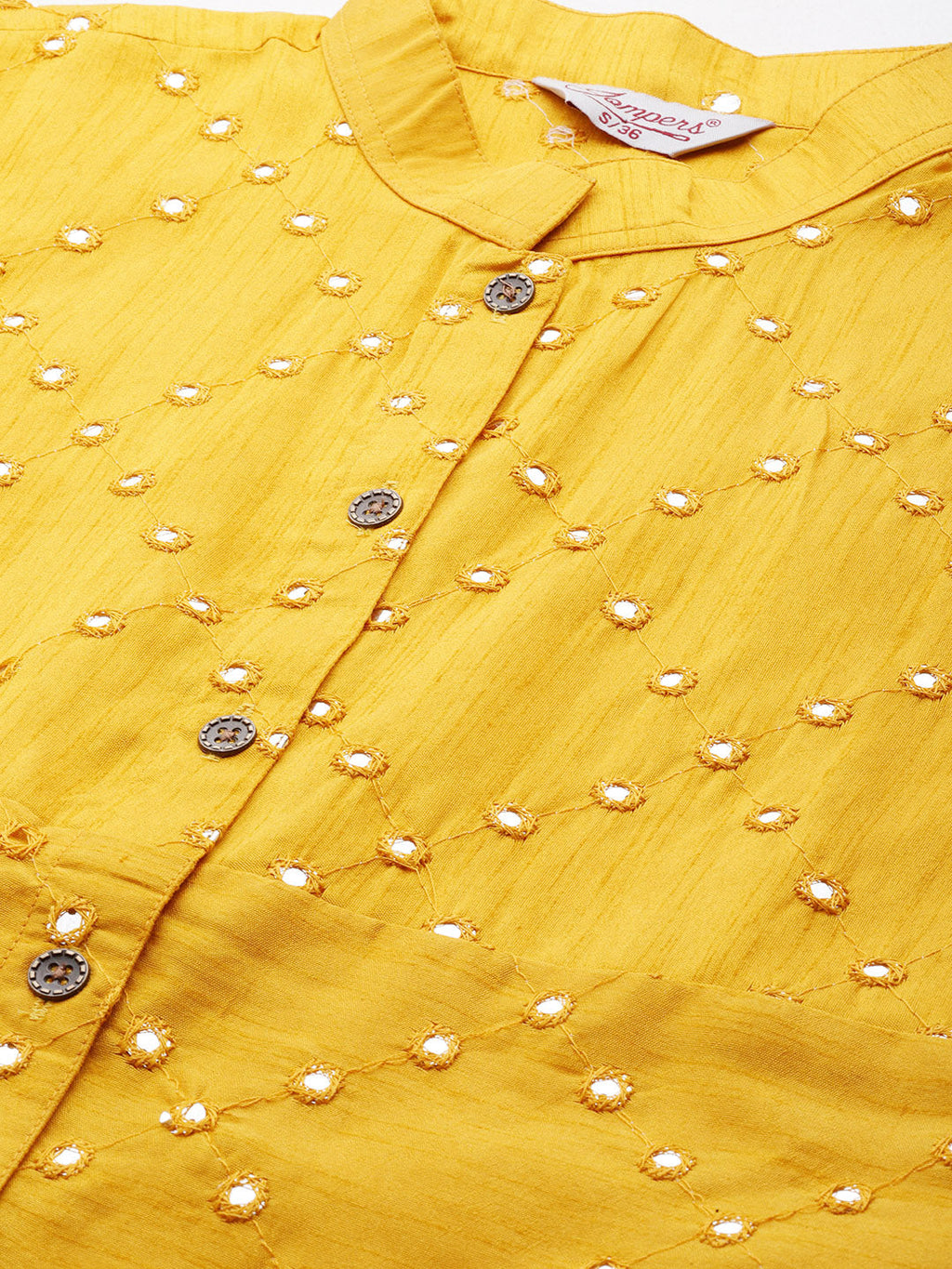 Jompers Women's Geometric Embroidered Mirror Work Kurta - Mustard